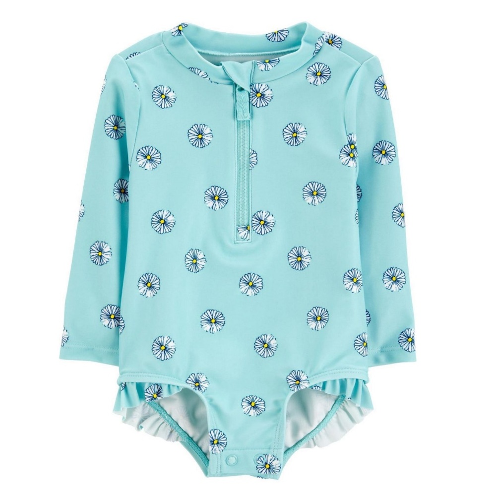 NWT Carter's Child of Mine Baby Girls' Blue Flower 1 Piece 0/3 M 3/6M or 6/9M